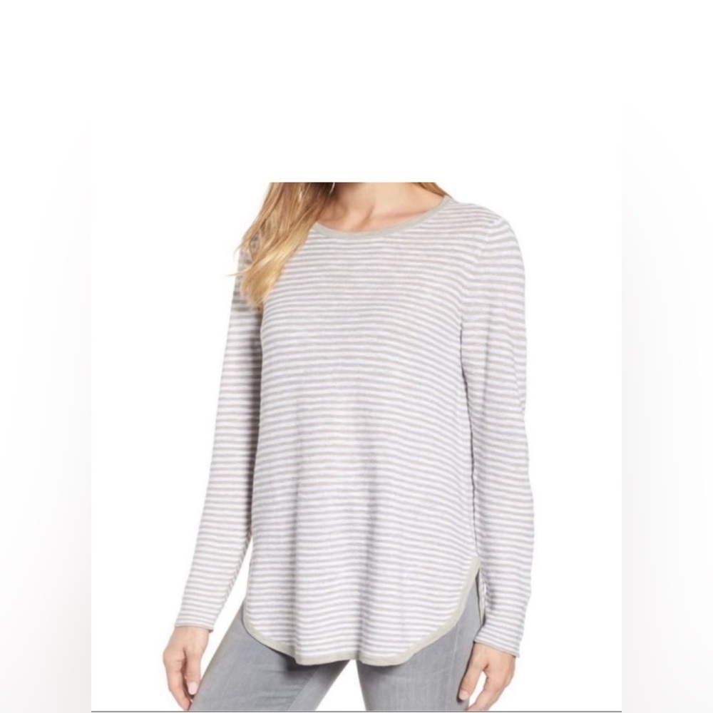 Eileen Fisher Linen Cotton Sweater beige cream  Organic Slub Knit Crew Neck
